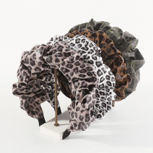 F6349 Soft Vegan Leather Leopard Print Fold Headbands