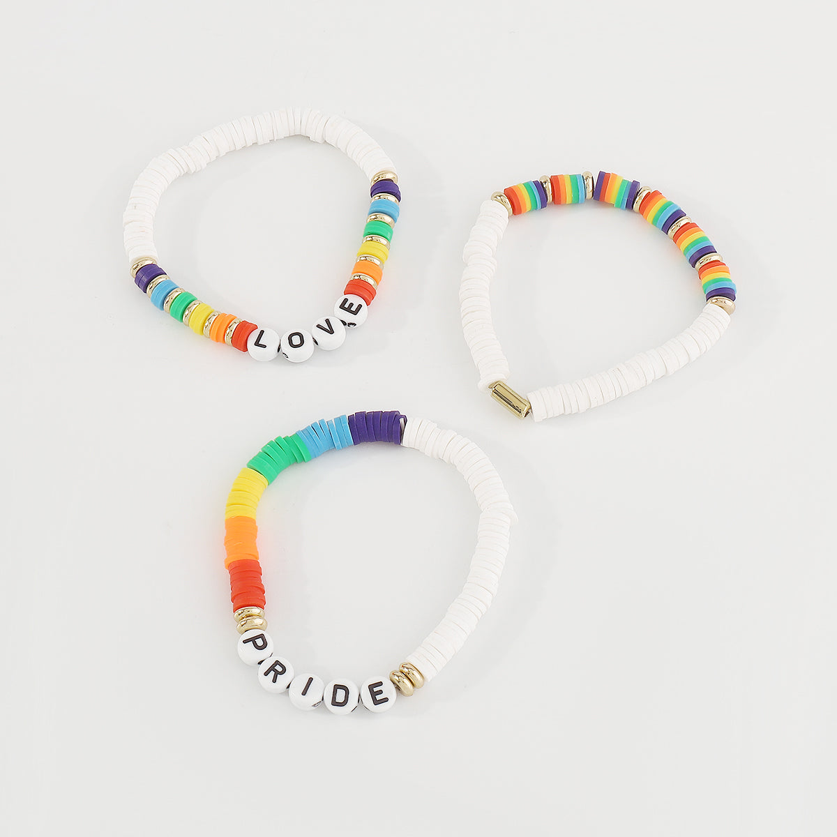B2073 Rainbow Polymer Clay Bracelets Set