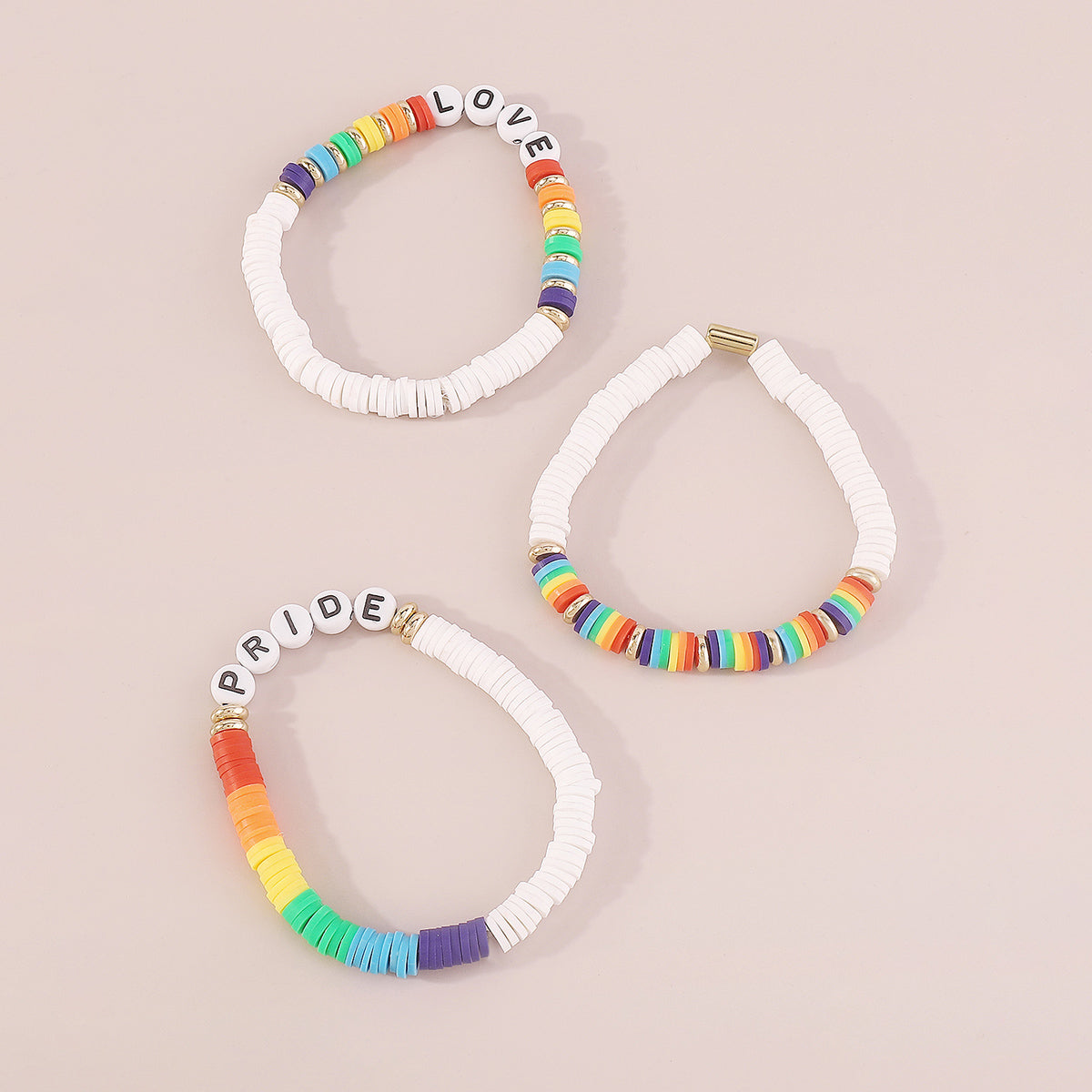 B2073 Rainbow Polymer Clay Bracelets Set