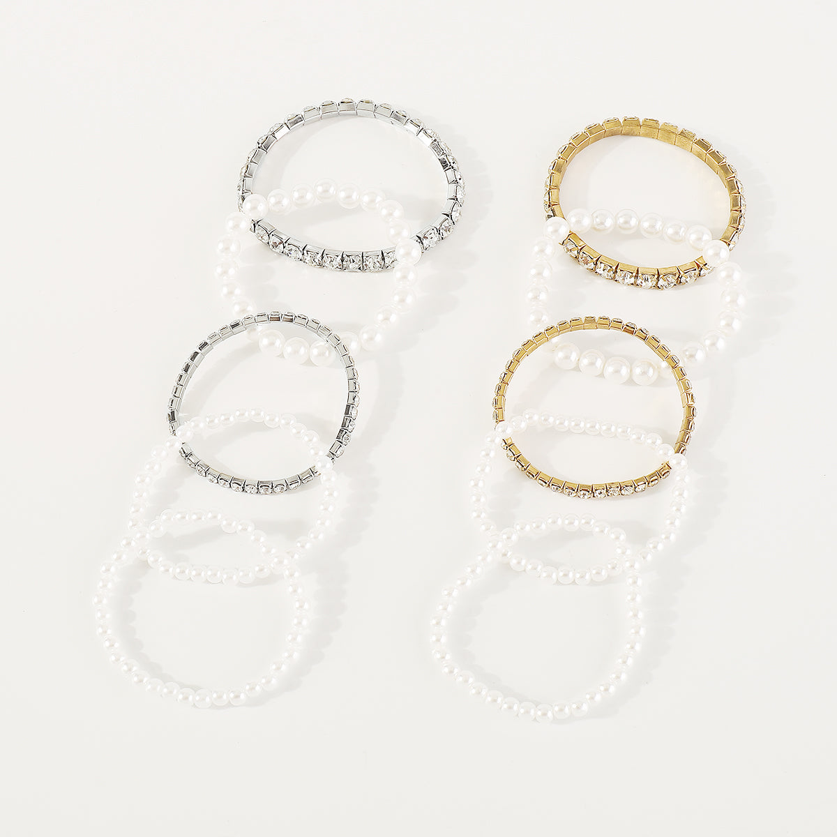 B2113 Rhinestone Pearl Elastic Bracelet Set