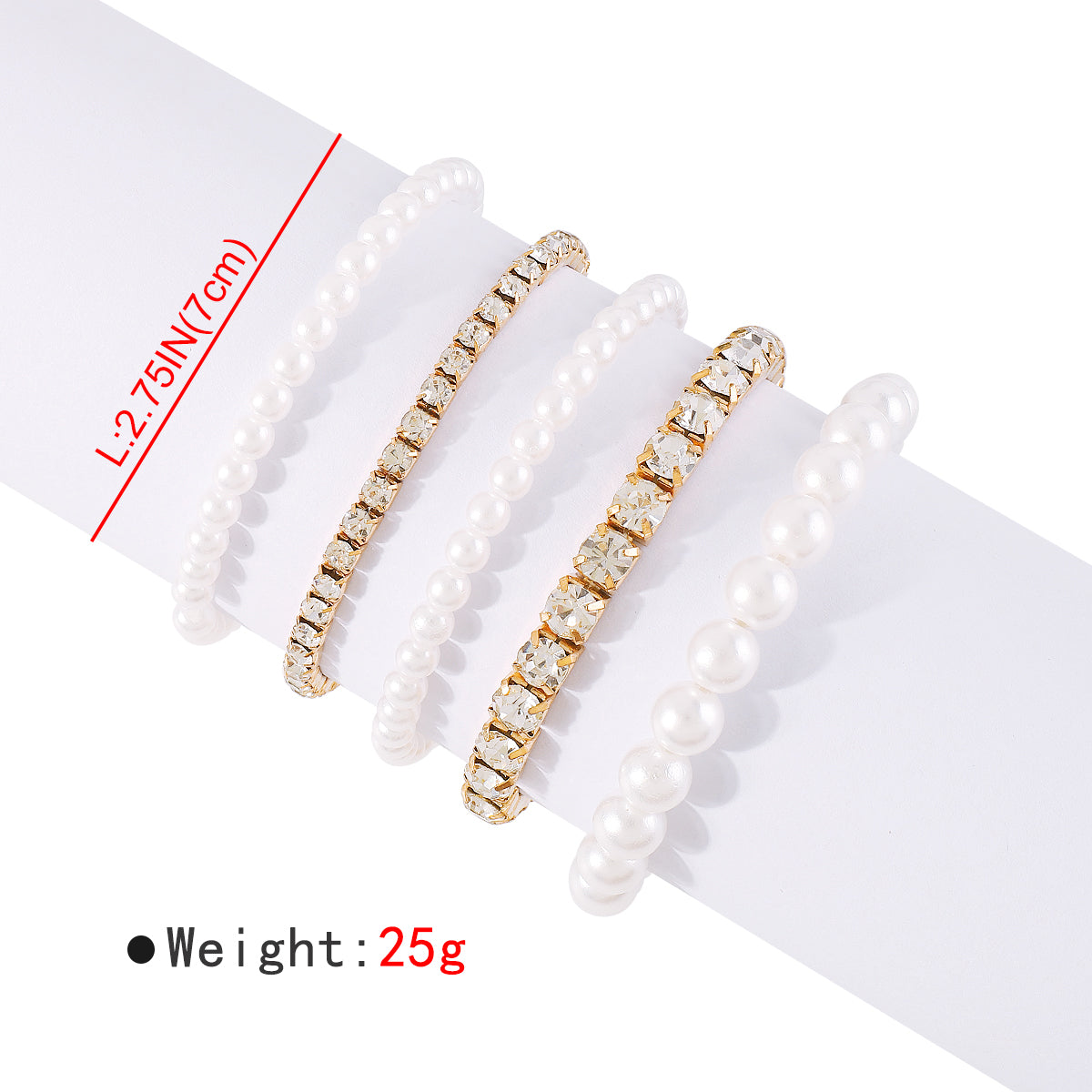 B2113 Rhinestone Pearl Elastic Bracelet Set