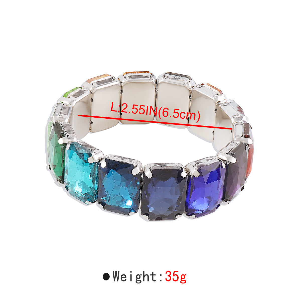 B2142 Multicolors Large Square Crystal Bracelet