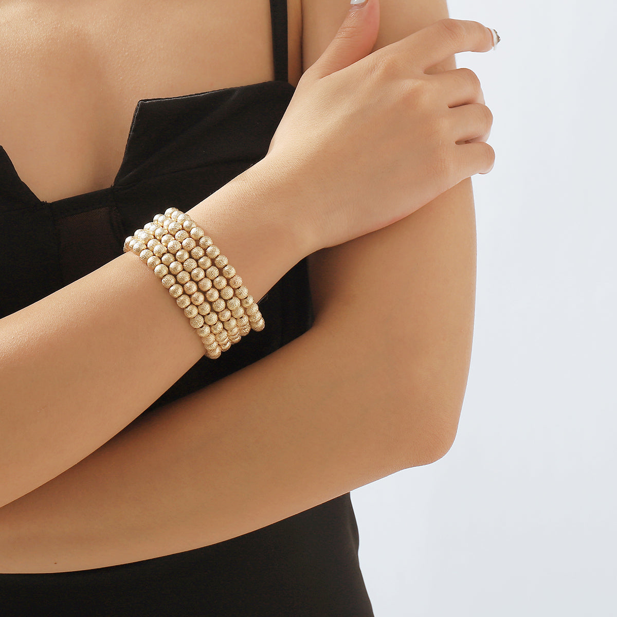 B2147 Gold & Silver Textured Beaded Bracelet Set