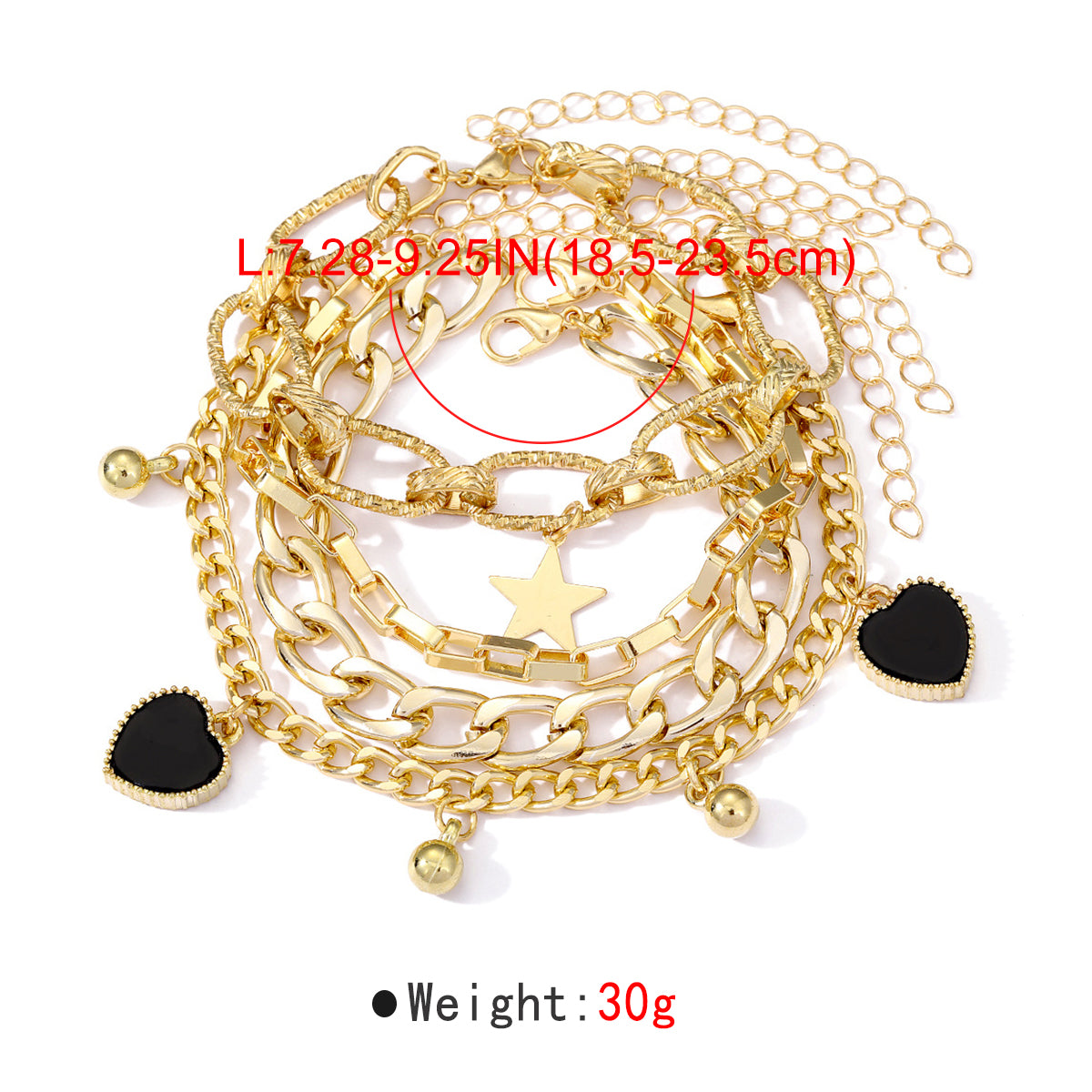 B2227 Stacked Heart Star Link Chain Bracelet Sets
