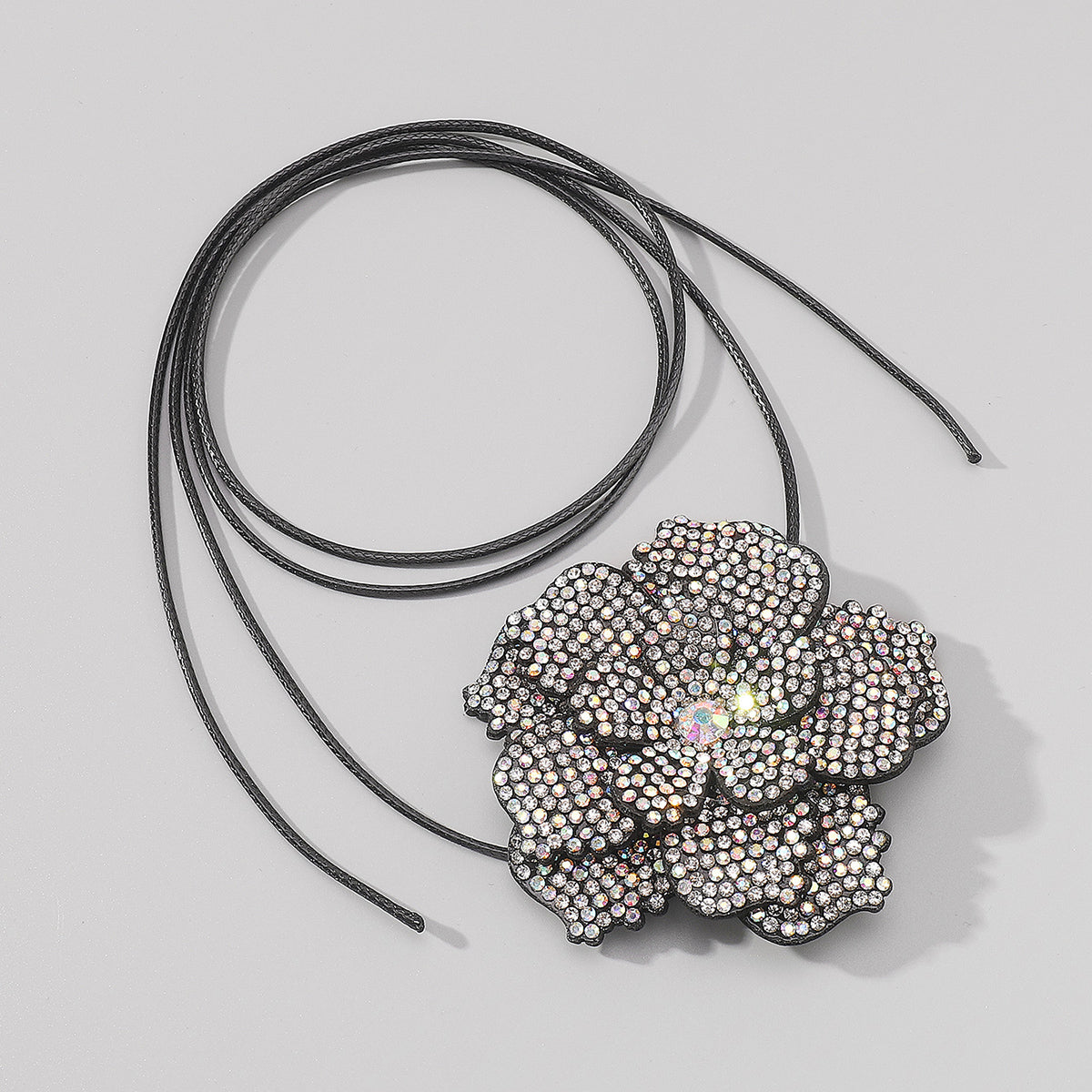 B2229 Black Rhinestone Flower Wrap Bracelet