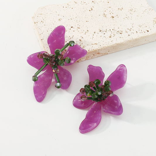 E10898H Elegant Acrylic Purple Flower Earrings