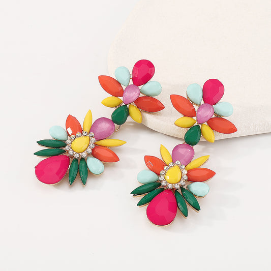 E10900 Trend Colorful Resin Flower Statement Earrings