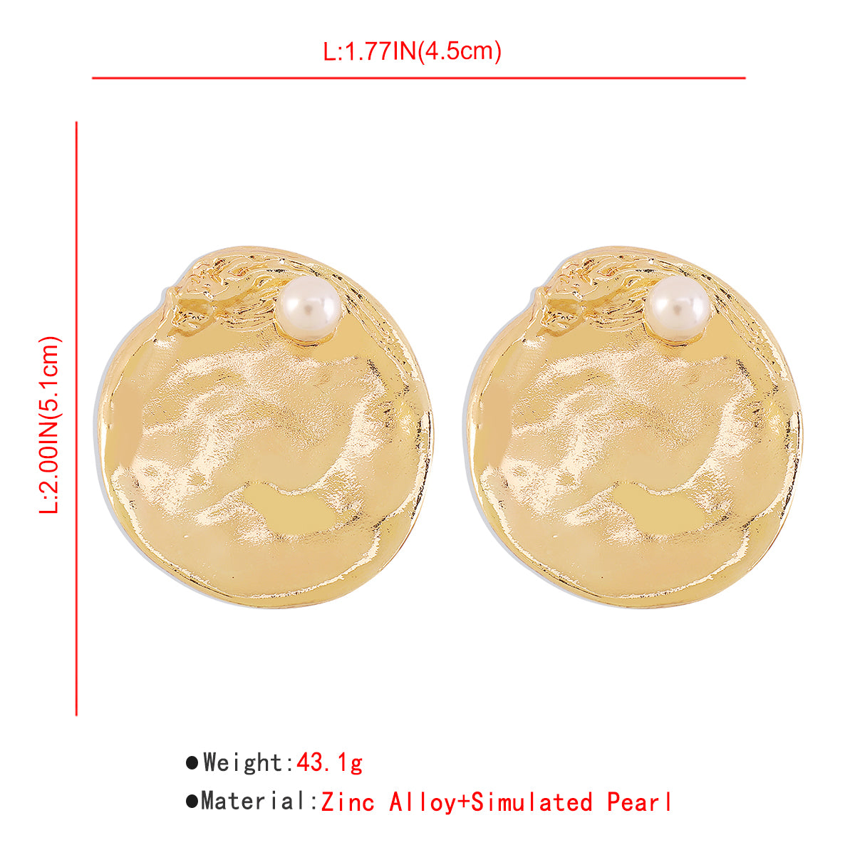 E11188 Metal Large Round w/Pearl Earrings