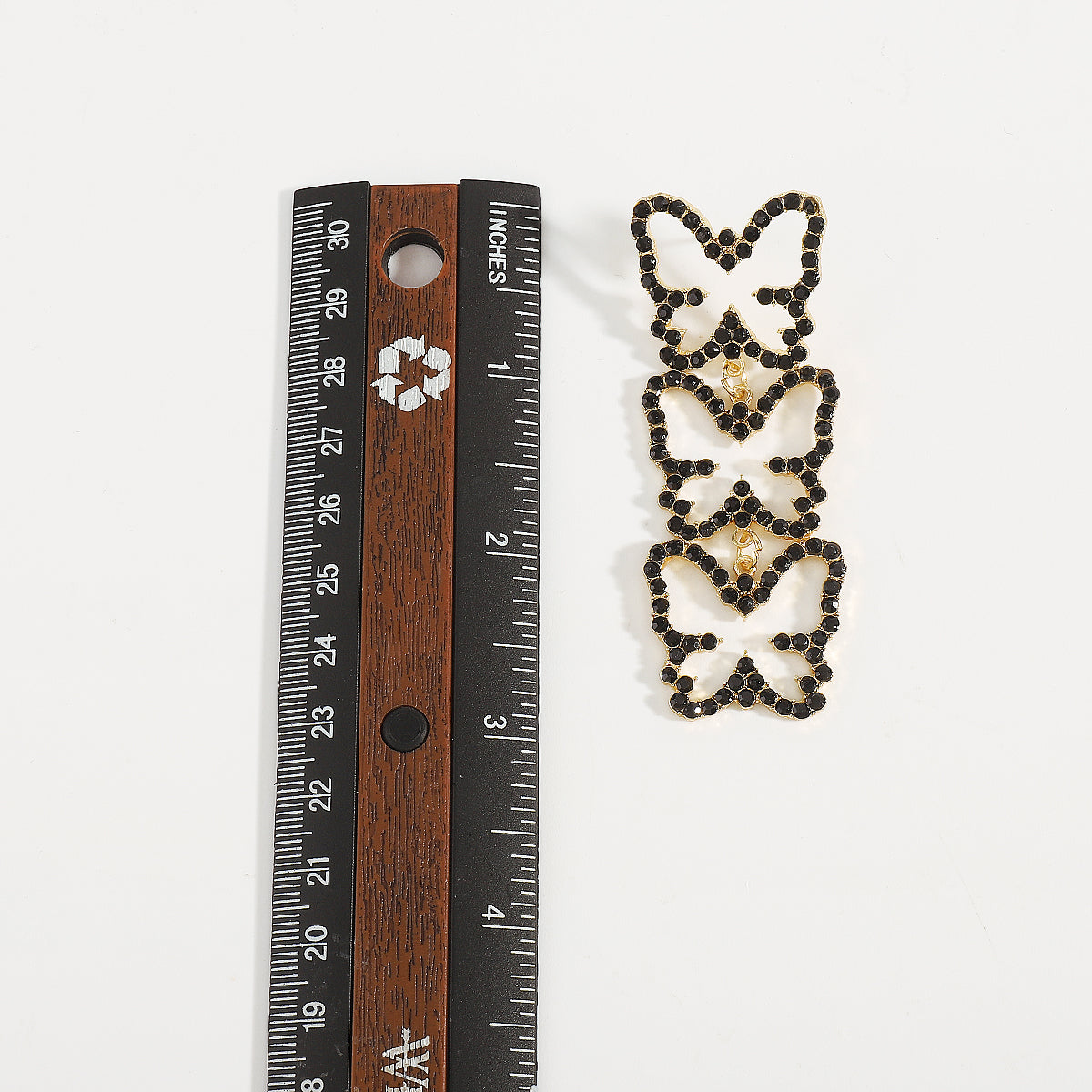 E11239 Rhinestone Tiered Butterfly Drop Earrings