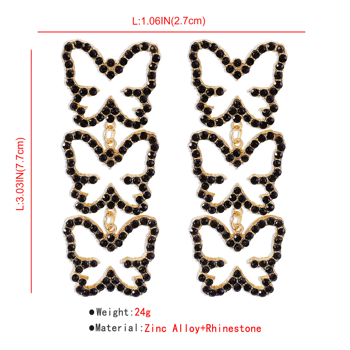 E11239 Rhinestone Tiered Butterfly Drop Earrings