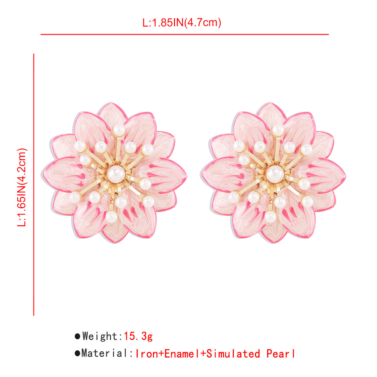 E11251 Sweet Pink Enamel Flower Pearl Drop Earrings