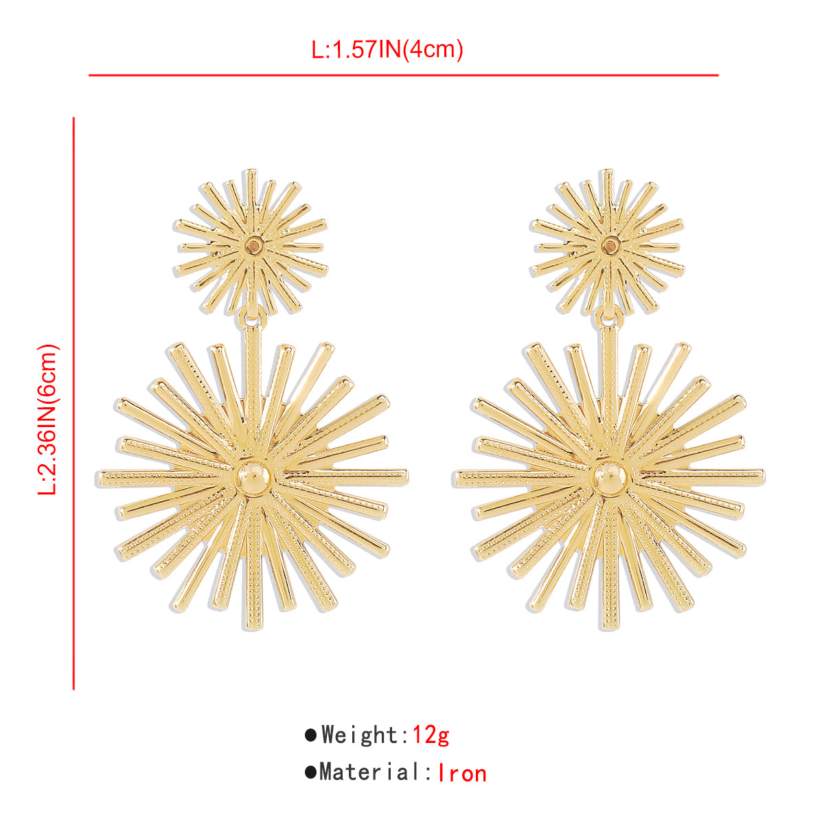 E11287H Metal Geometric Sunshine Shaped Drop Earrings