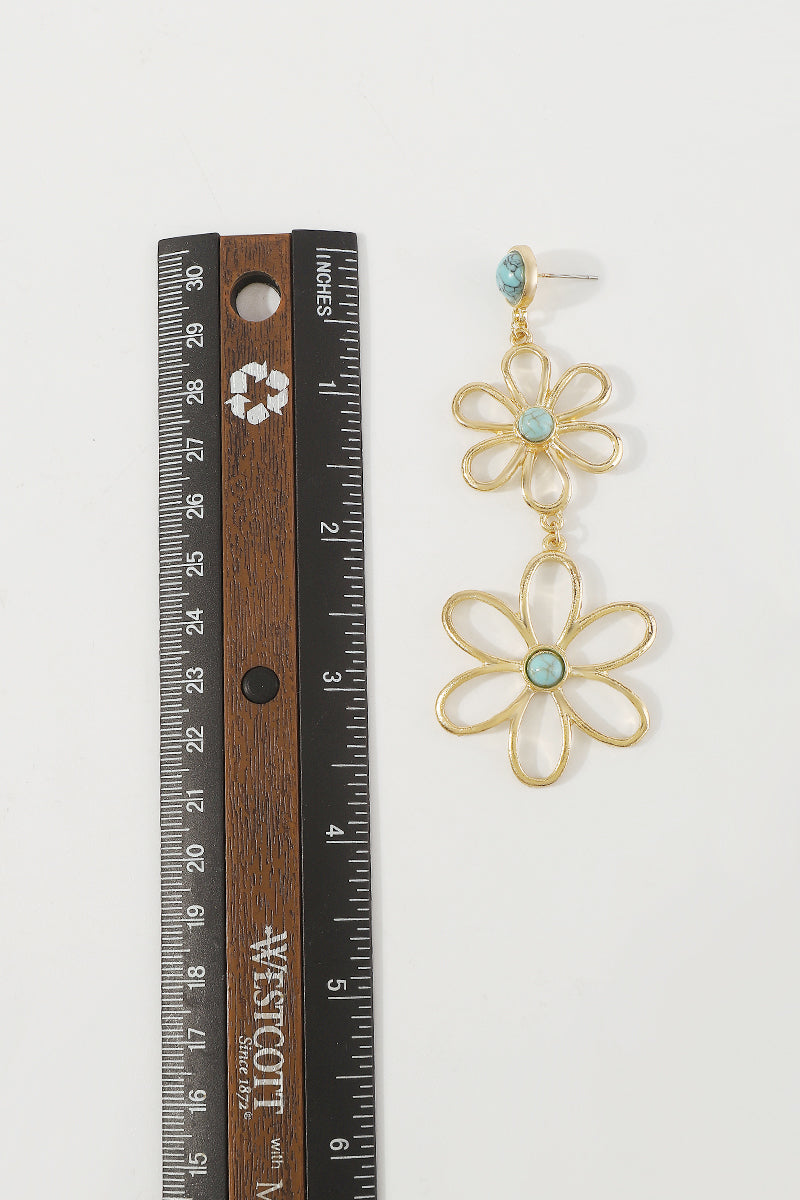 E11322 Double Tiers Metal Flower Drop Earrings