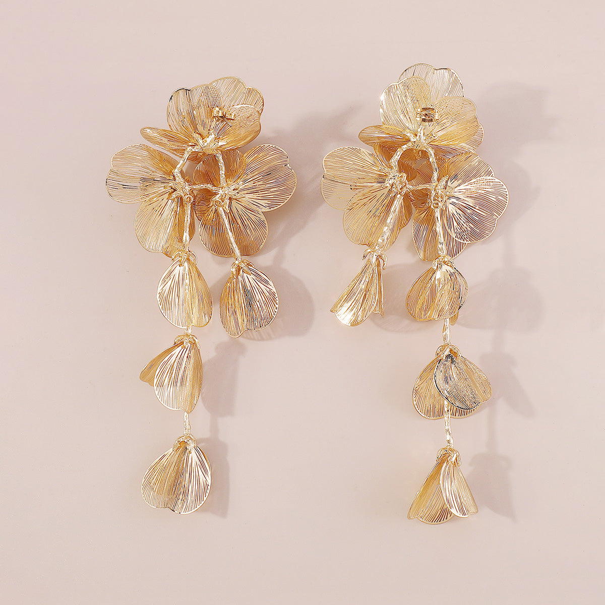 E11344 Large Gold Floral Festival Dangle Earrings
