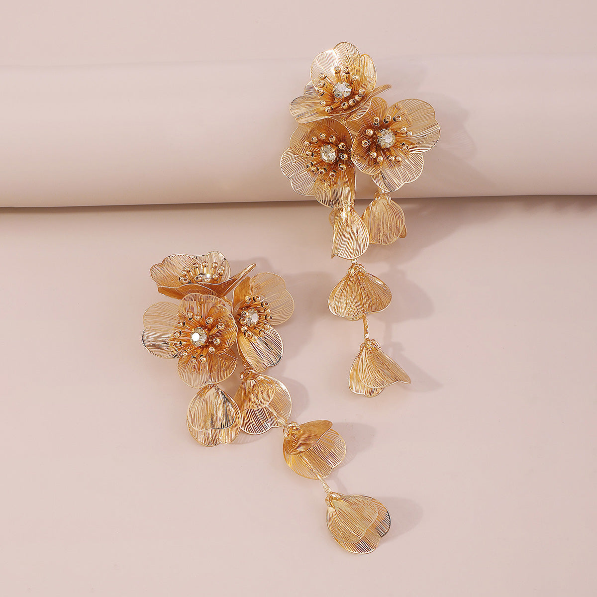 E11344 Large Gold Floral Festival Dangle Earrings
