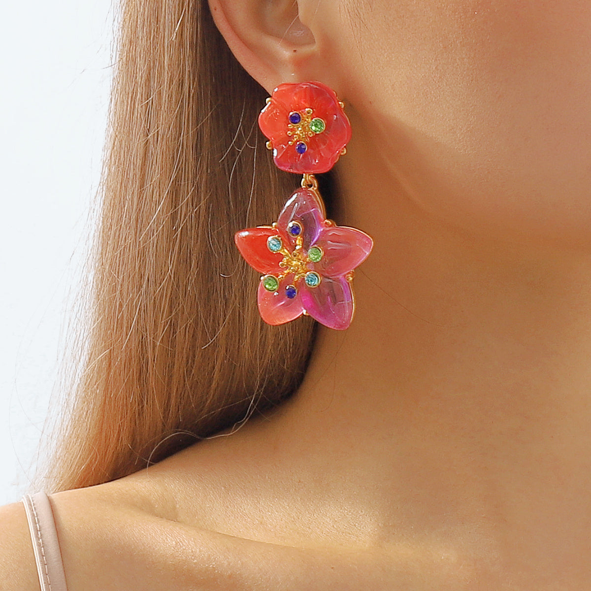 E11492 Luxury Translucent Resin Flower Drop Earrings