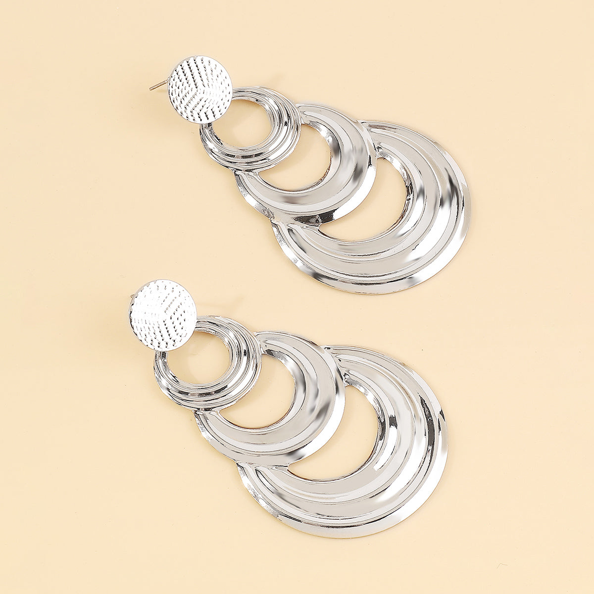 E11505 Layered Metal Round Drop Dangle Earrings
