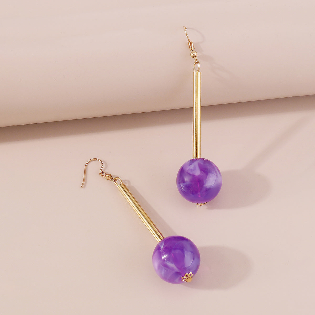 E11517 Candy Color Resin Long Round Ball Drop Earrings