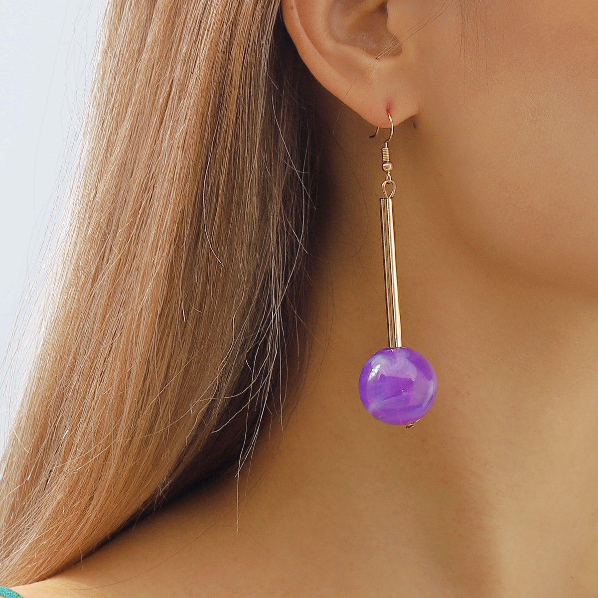 E11517 Candy Color Resin Long Round Ball Drop Earrings