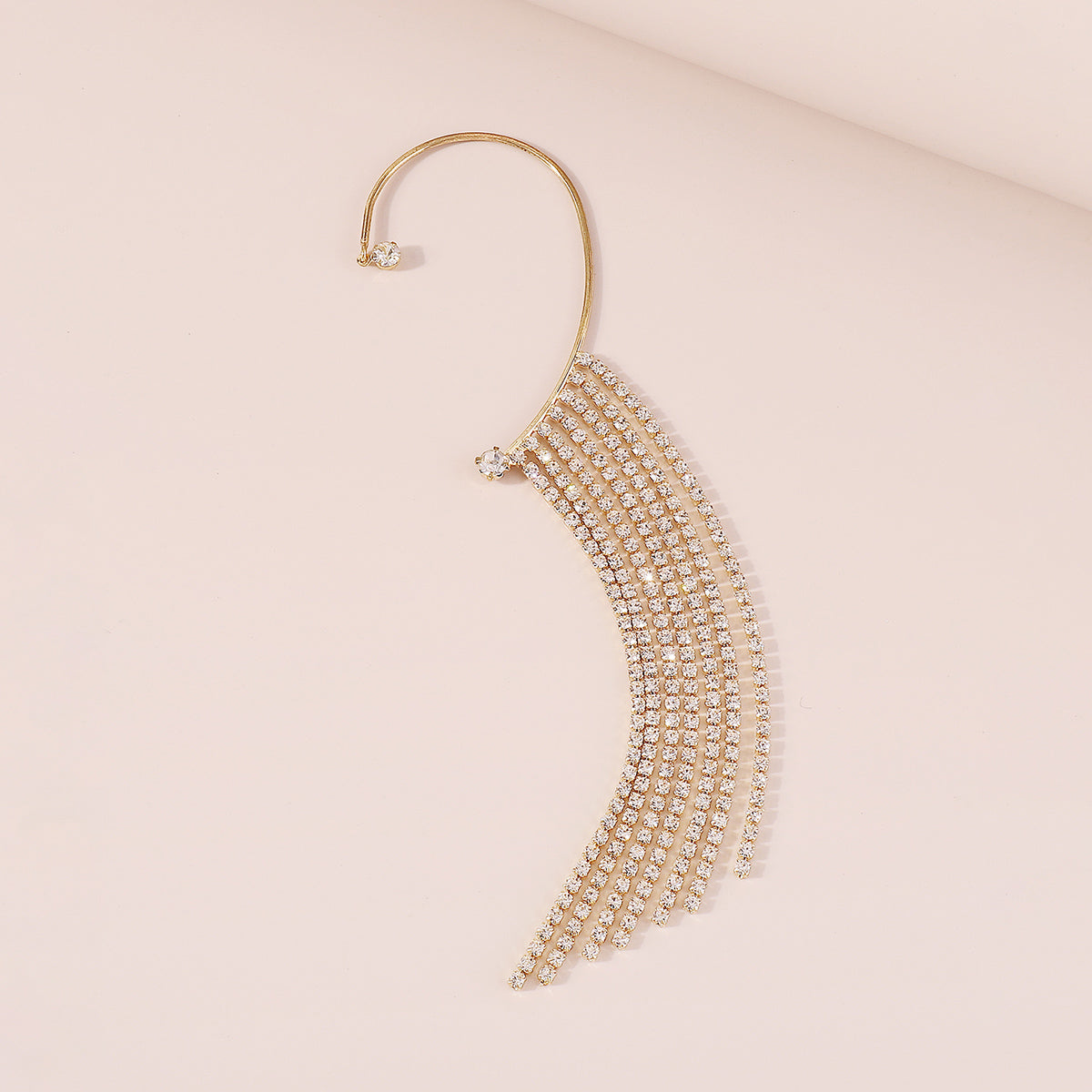 E11582 Long Tassel Rhinestone Ear Cuff Hanging Earrings
