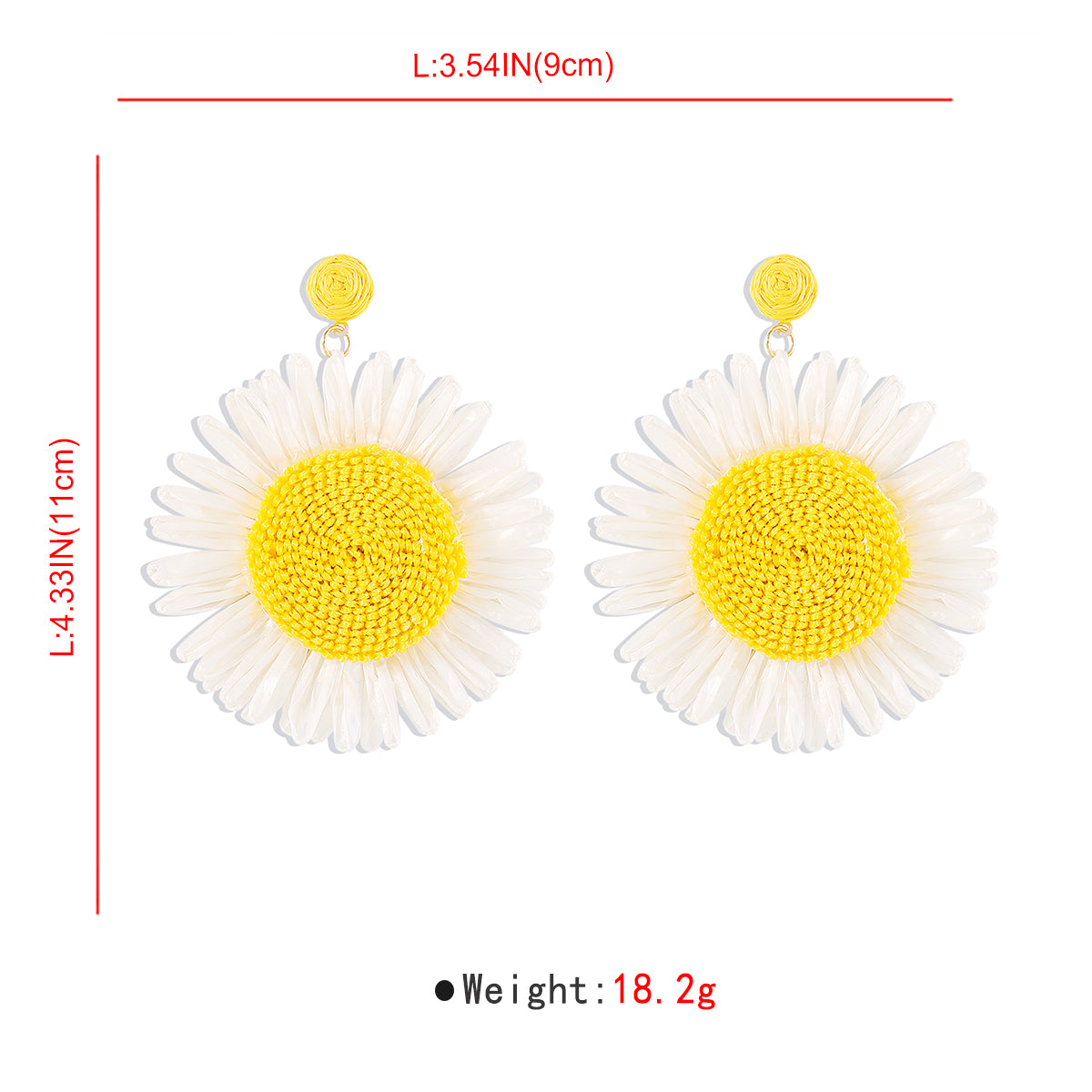 E11750 Boho Large Raffia Sunflower Drop Earrings