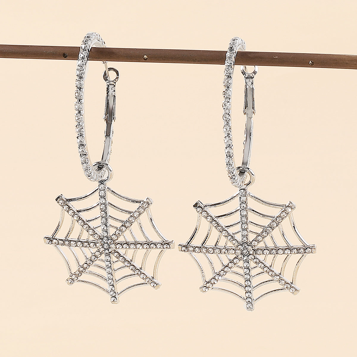 E11897 Halloween Rhinestone Spider Web Drop Earrings