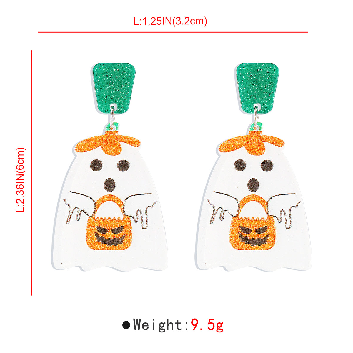 E11943 Halloween Ghost Pumpkin Skull Drop Earrings