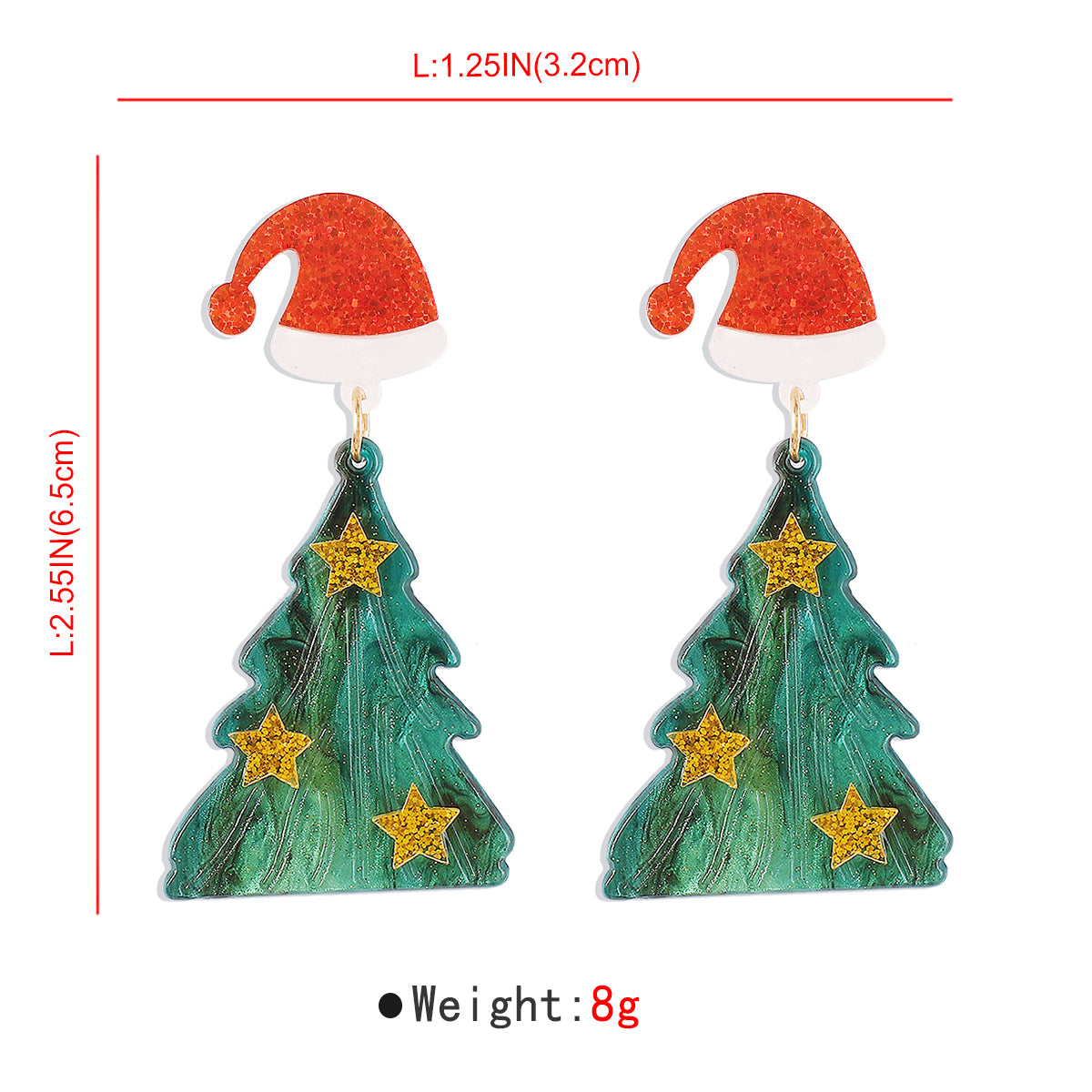 E11963 Acrylic Christmas Tree Hat Drop Earrings