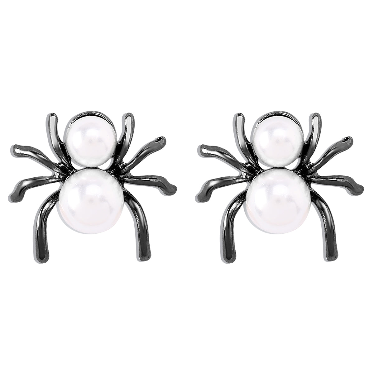 E11996 Halloween Black Spider w/pearl Stud Earrings