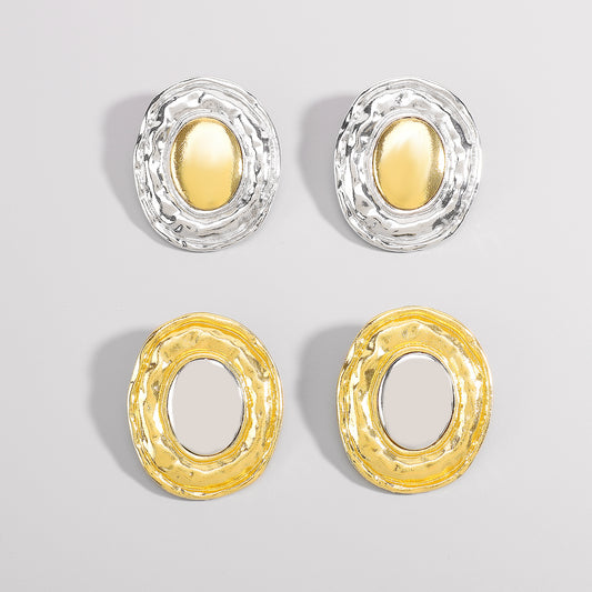 E12014 Large Gold & Silver Sphere Statement Stud Earrings