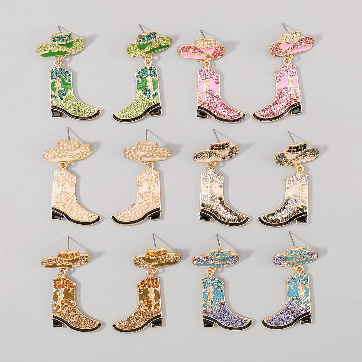 E12025 Western Cowboy Hat Boots Dangle Earrings