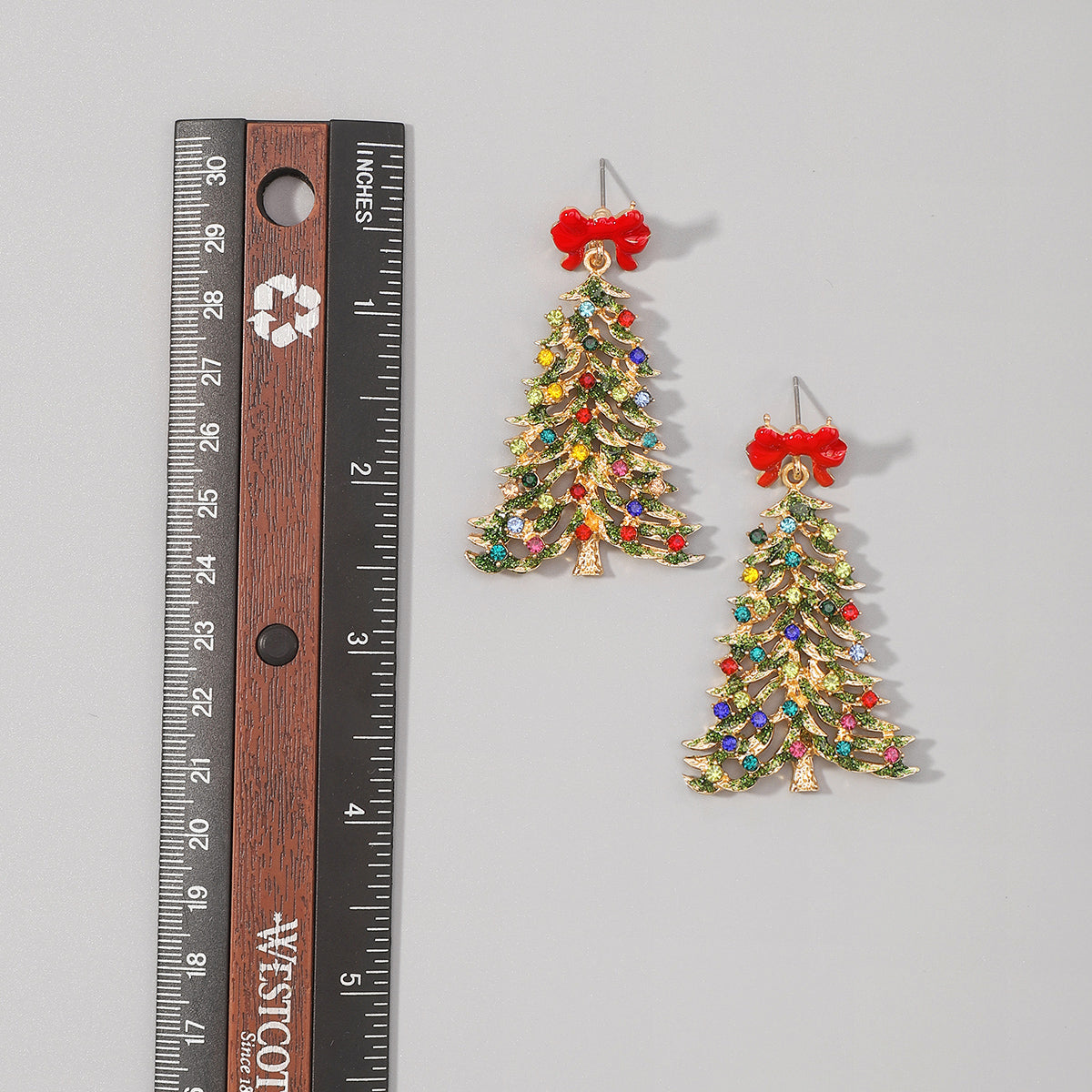 E12061 Colored Rhinestone Christmas Tree Dangle Earrings