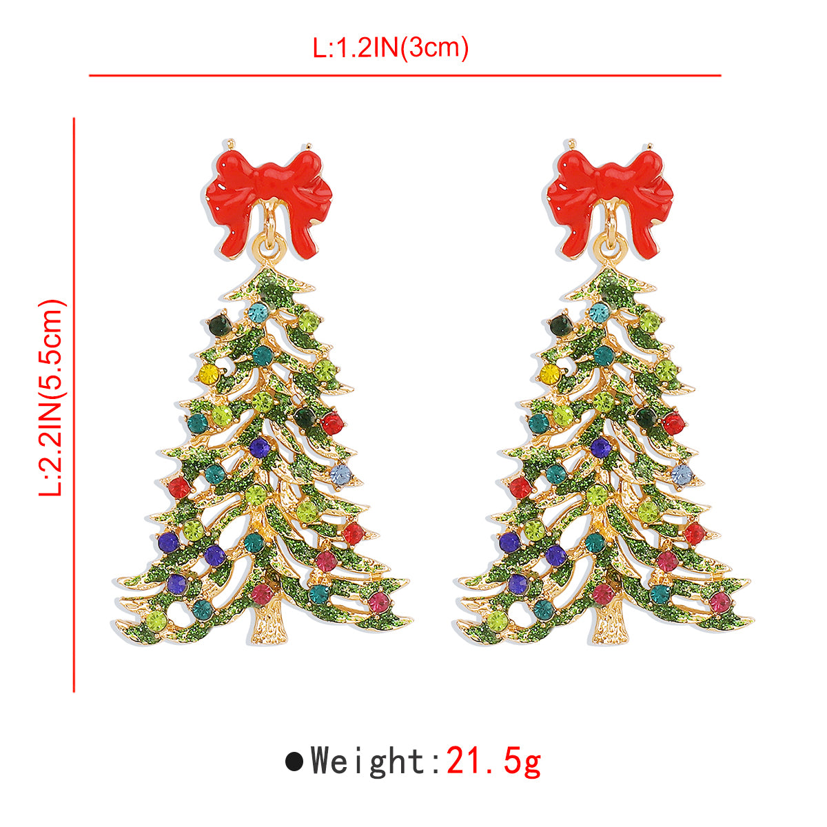 E12061 Colored Rhinestone Christmas Tree Dangle Earrings