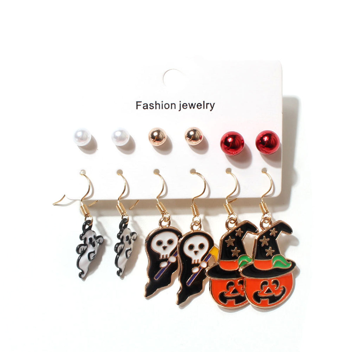 E12075 Halloween Pumpkin Ghosts Bat Dangle Earrings Set