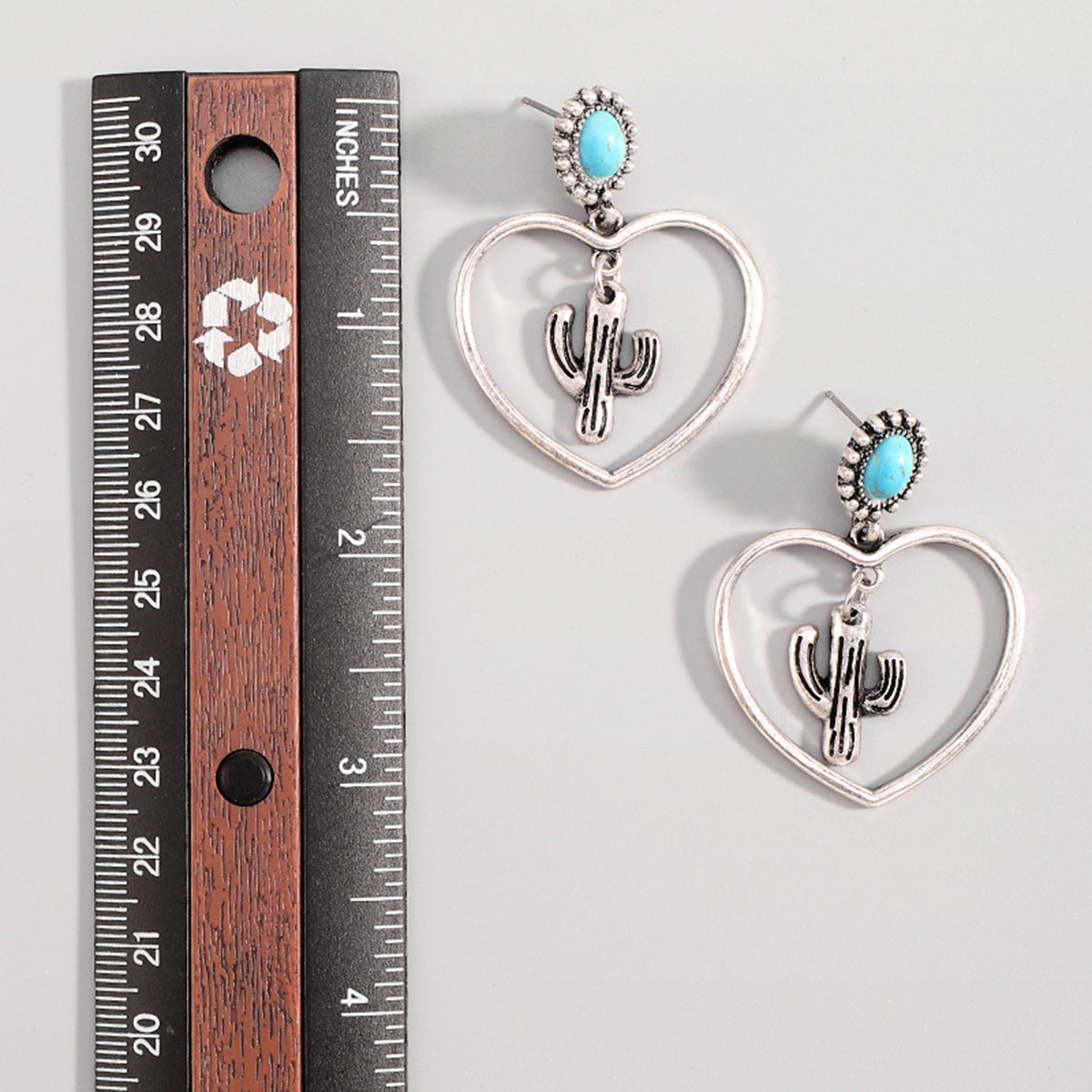 E12080 Cactus Heart Shaped Turquoise Dangle Earrings