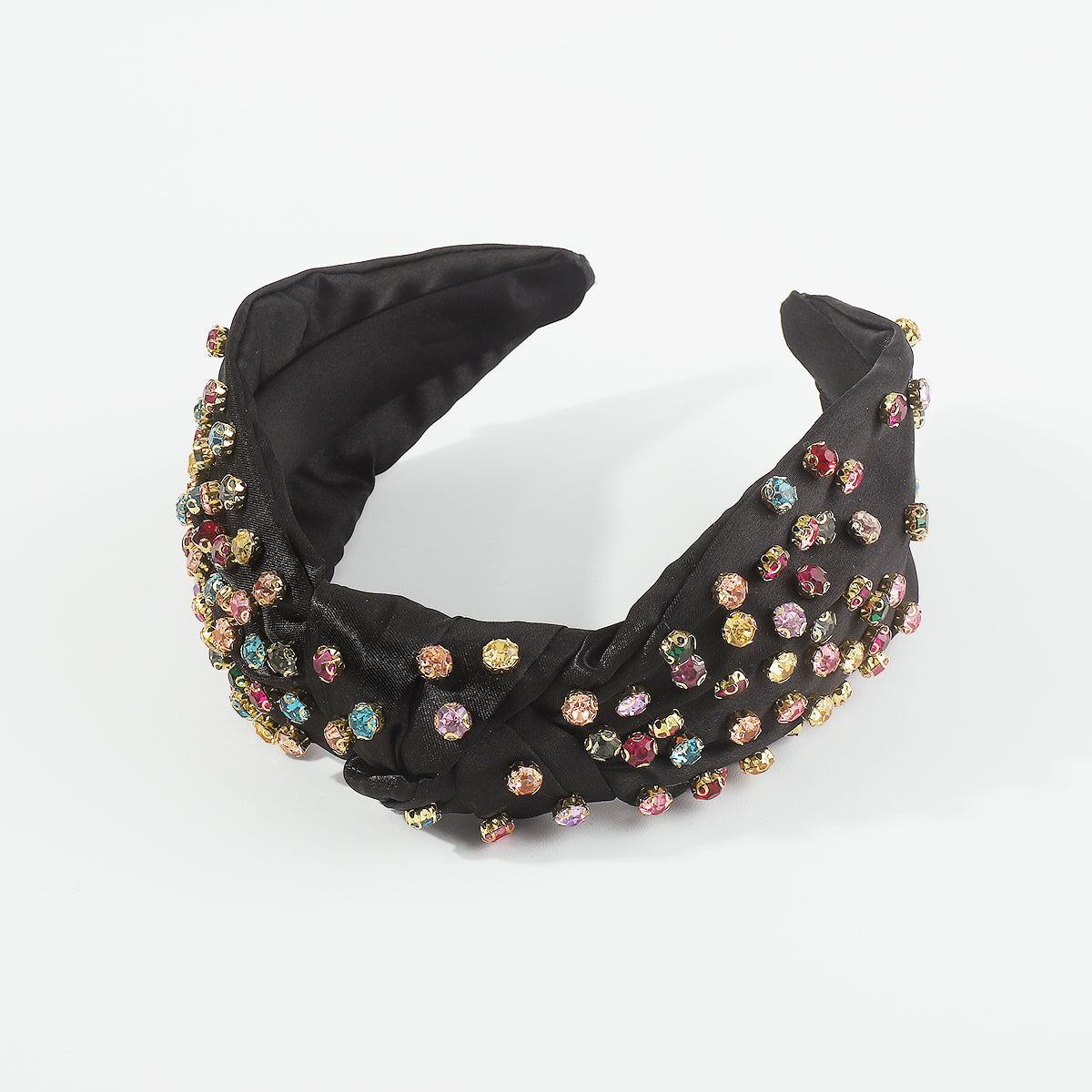 F5897 Satin Fabric Rainbow Crystal Topknot Headband