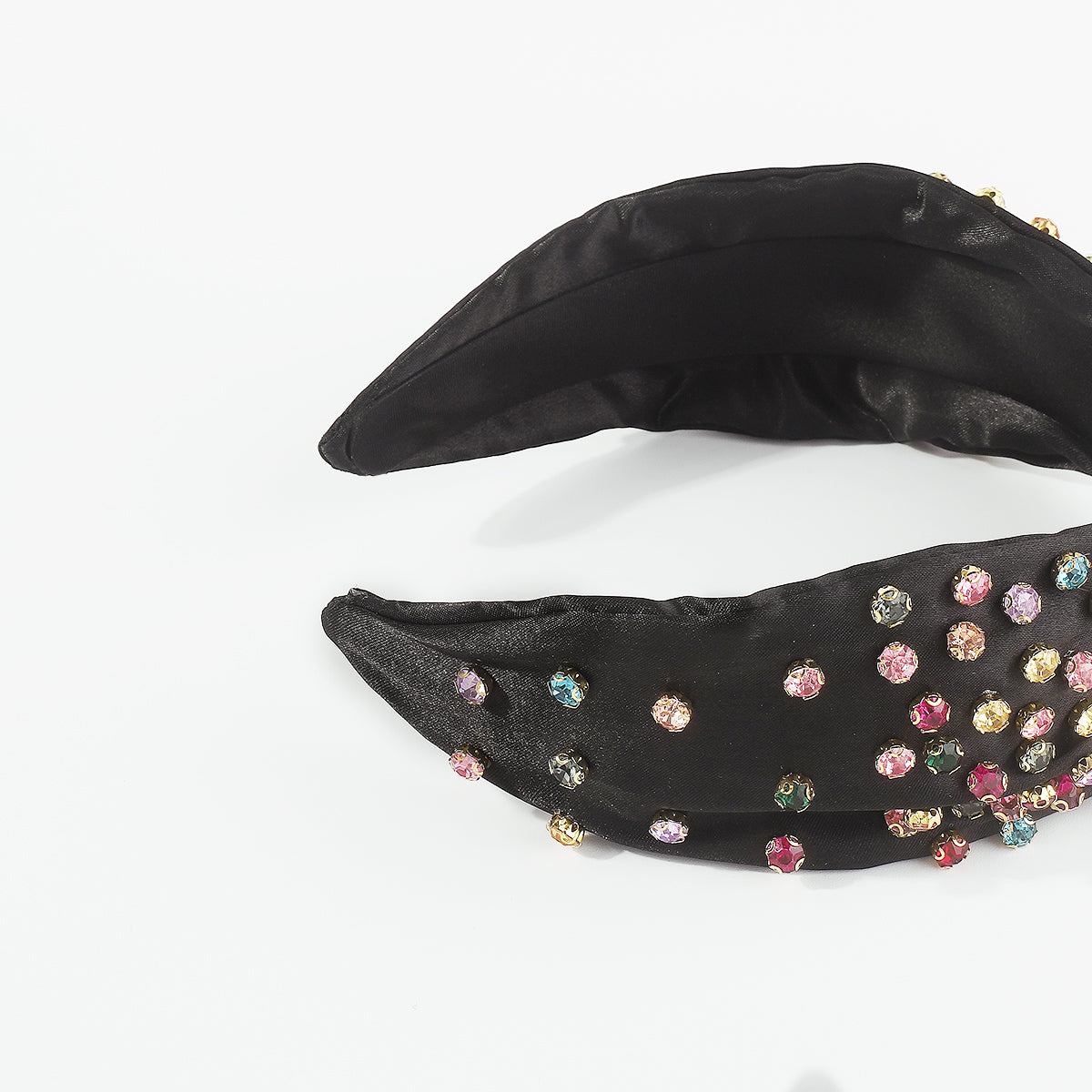 F5897 Satin Fabric Rainbow Crystal Topknot Headband