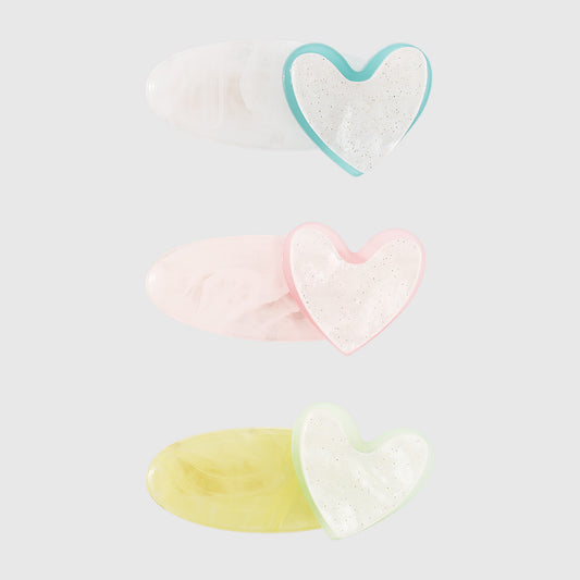 F6043 3pcs Lovely Acrylic Heart Hair Clips Set