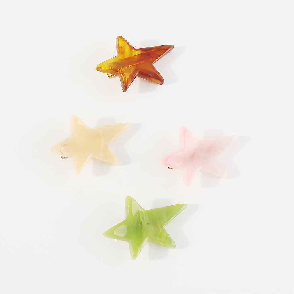 F6044 4pcs Cute Small Acrylic Star Hair Clips Set