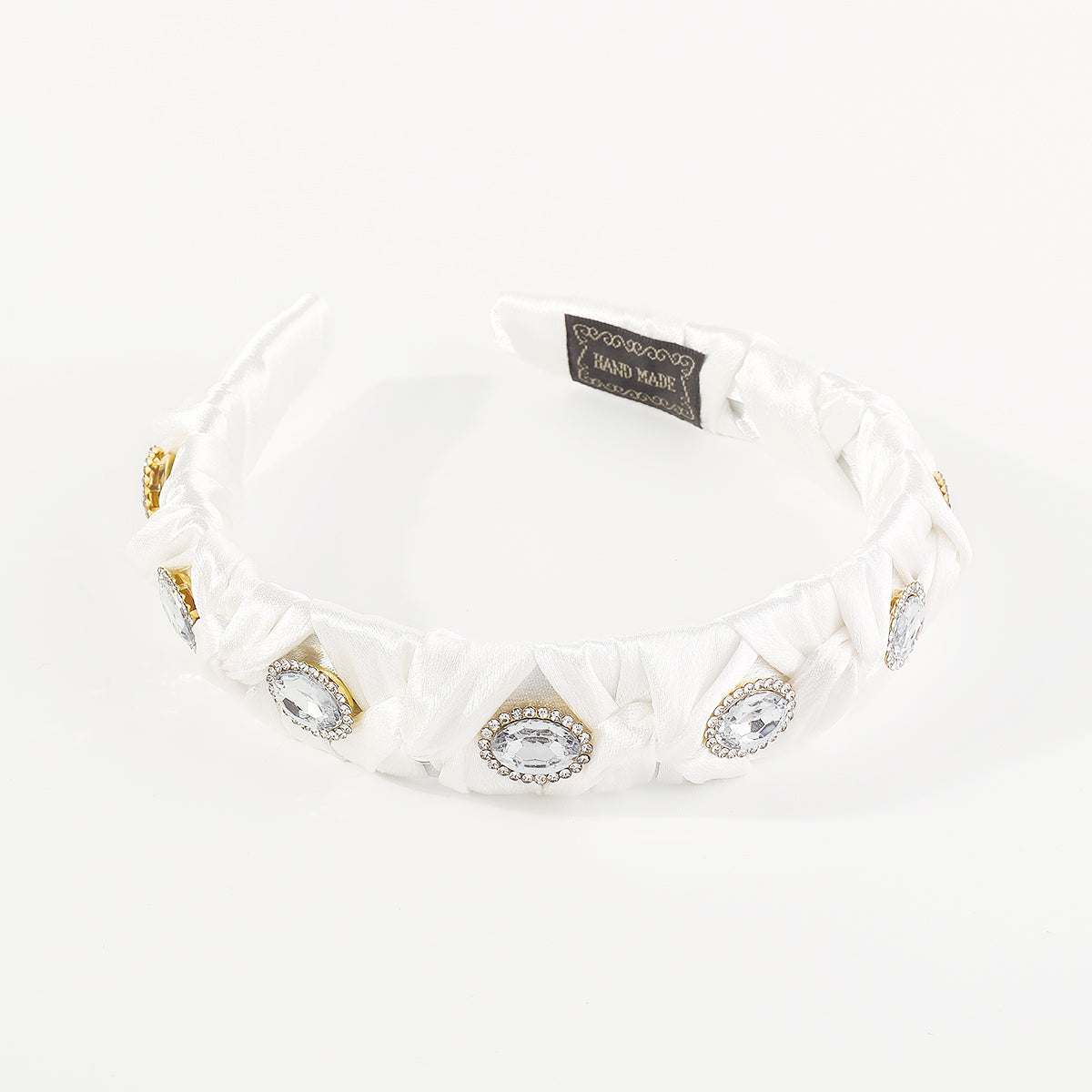 F6072 Satin Braided Headband with Large Crystal
