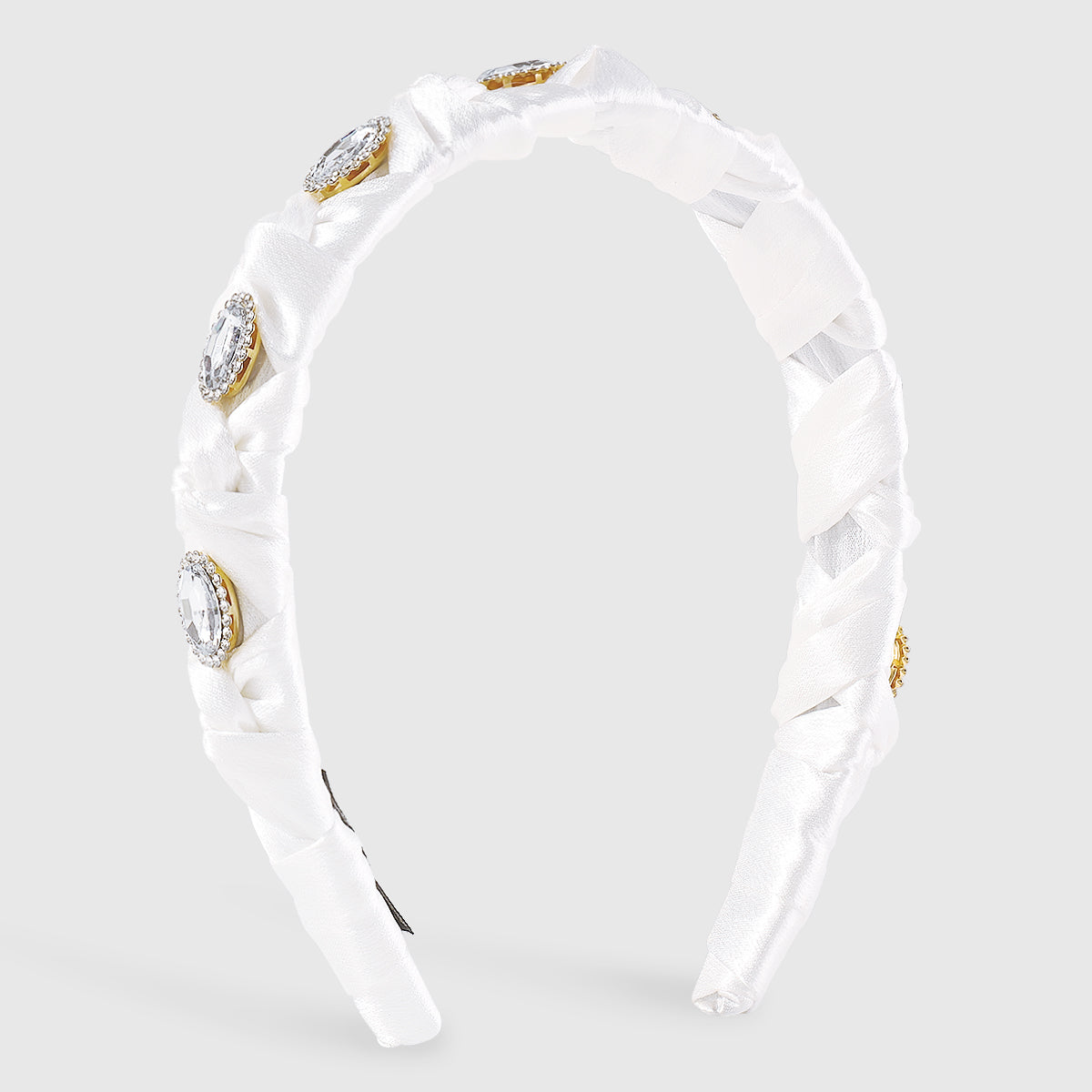 F6072 Satin Braided Headband with Large Crystal
