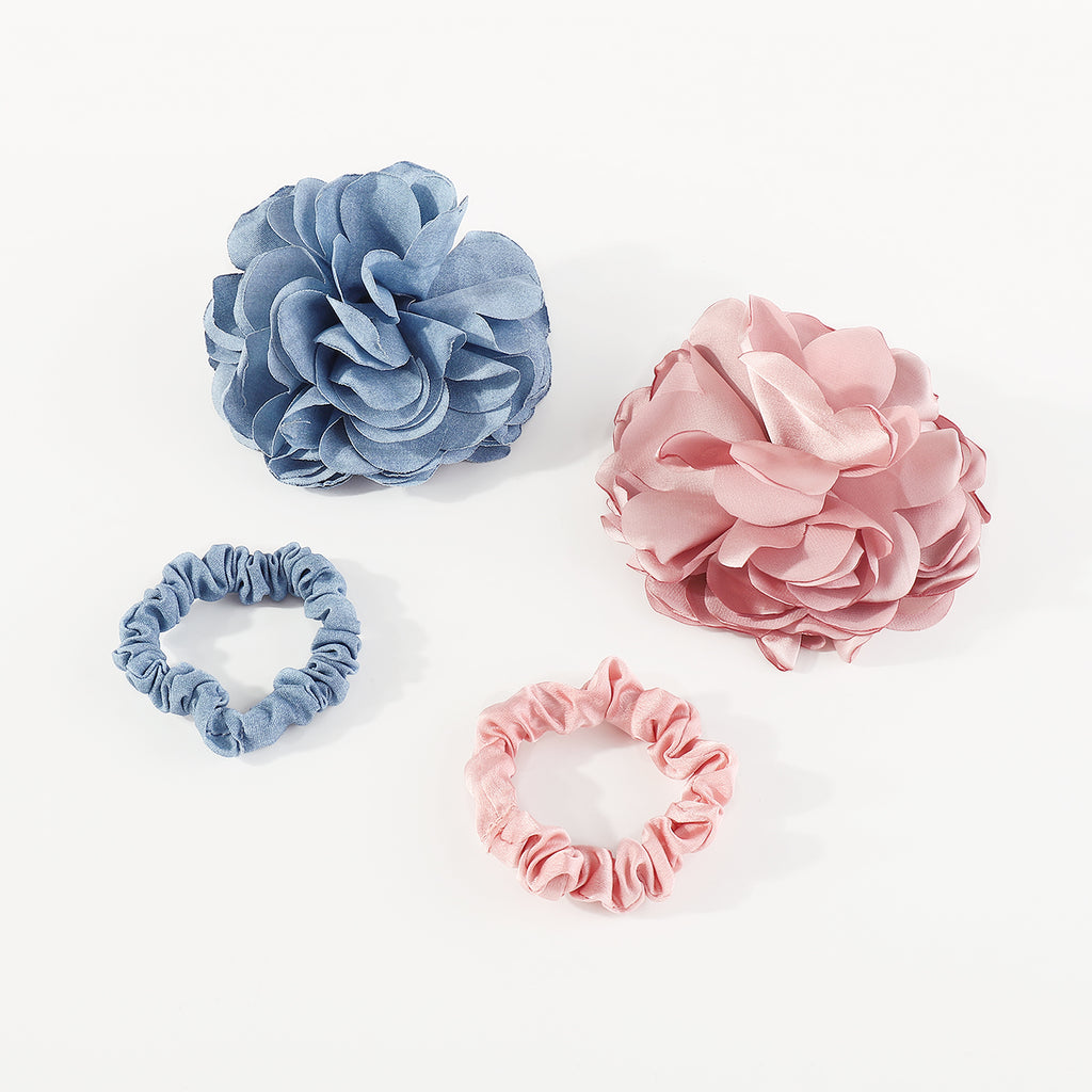 F6146 2pcs Rose Flower Elastic Hair Ties Set