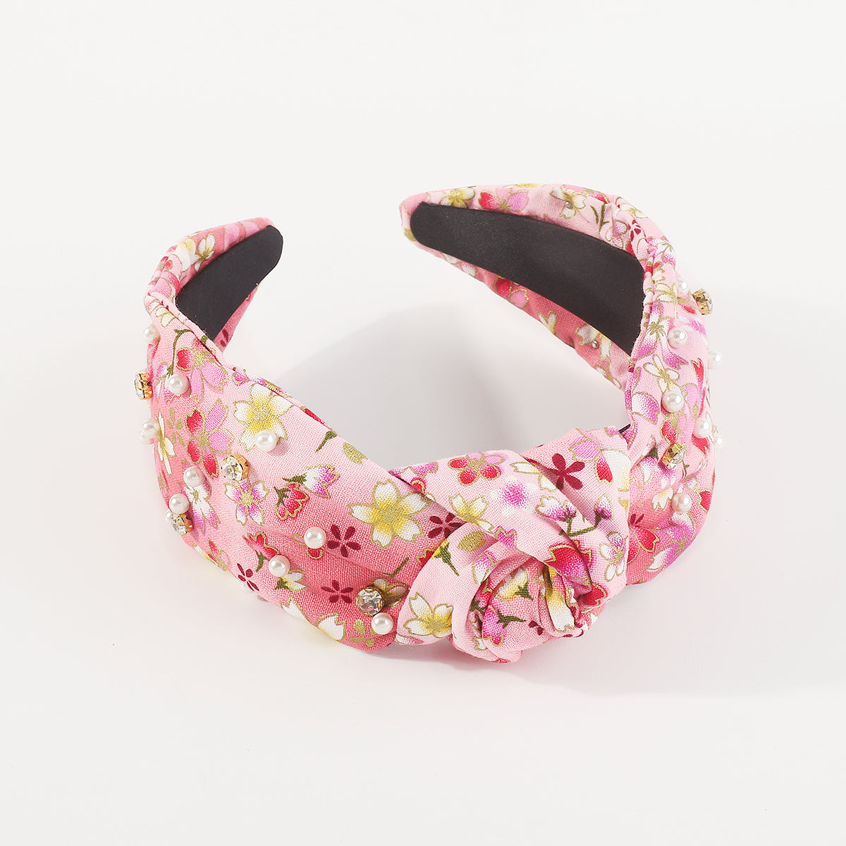 F6202 Cherry Blossom Pearl Rhinestone Knotted Headband