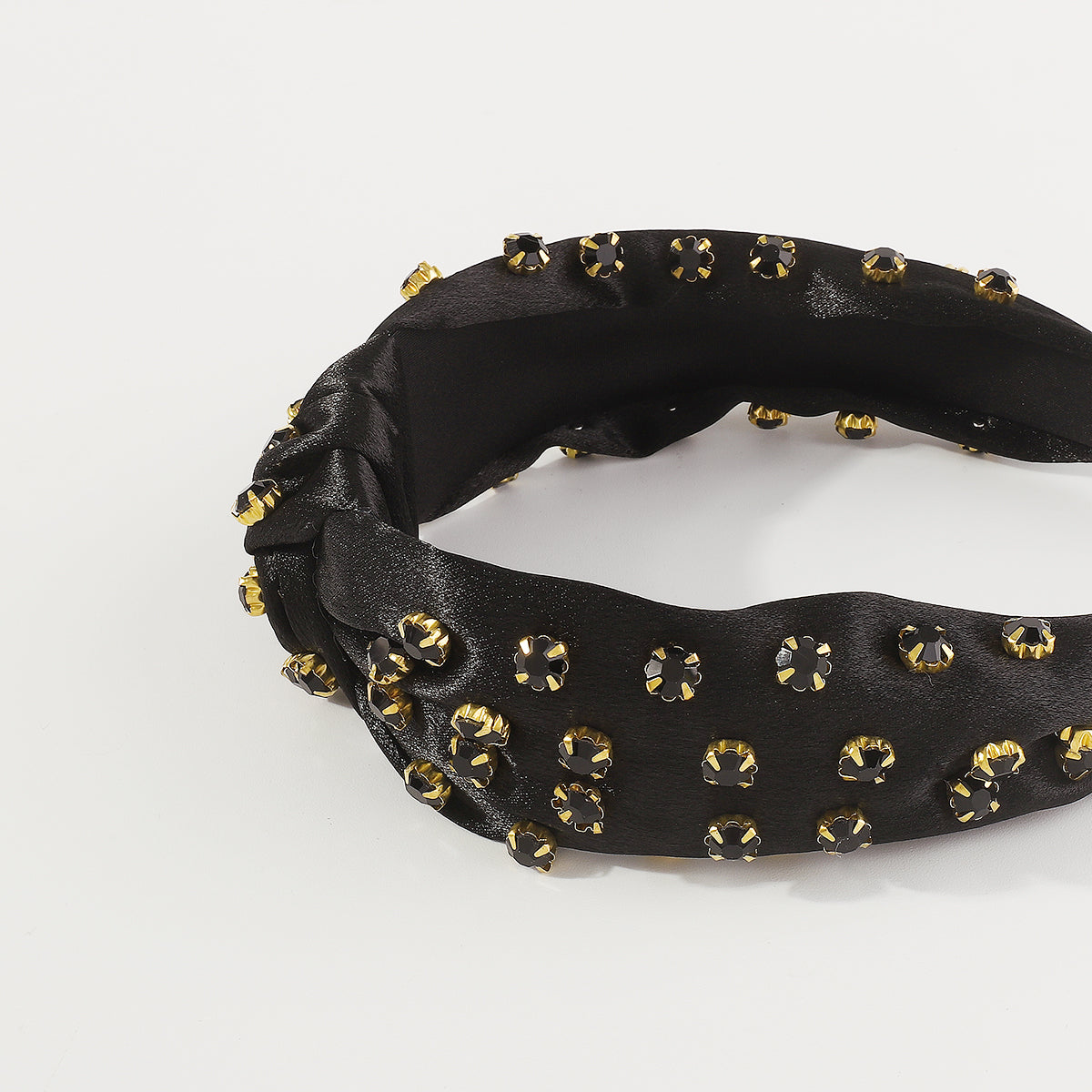 F6252 Satin Fabric Full Rhinestone Topknot Headband