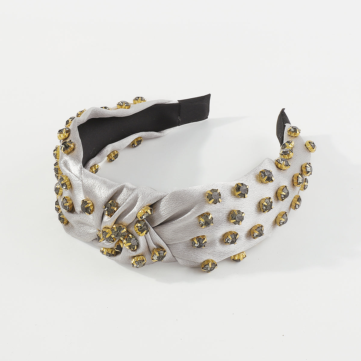 F6252 Satin Fabric Full Rhinestone Topknot Headband