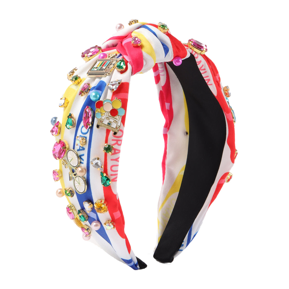 F6589 Colorful Printed Crystal Pearl Knotted Headband