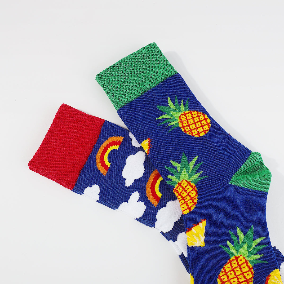 G0124 Rainbow Cloud Pineapples Shaped Crew Socks