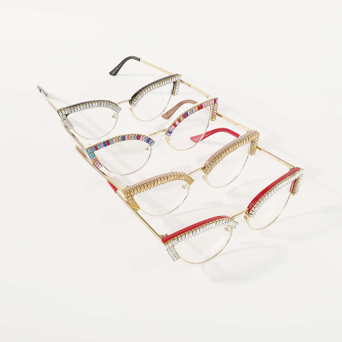 GL075 Rainbow Rhinestone Anti Blue Light Cat Eye Glasses