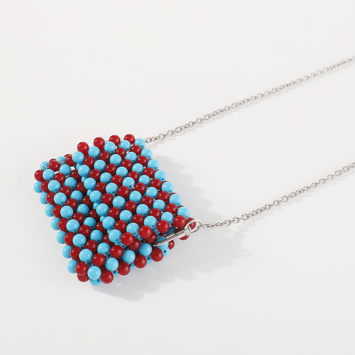 H0019 Luxury Mini Square Shape Blue & Red Pearl Bag