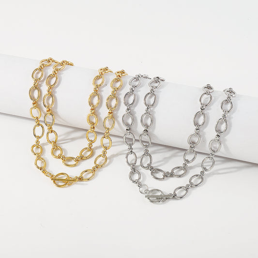 N10254 Double Round Chain Toggle Clasp Necklaces